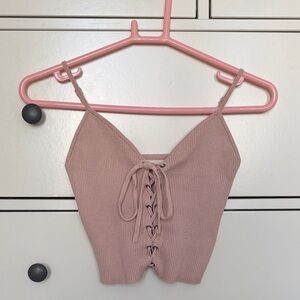 Lace-Up Ribbed Cami Tank in Dusty Rose